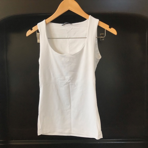 ZARA White Basic Nylon Tank-top with bra layer - Picture 1 of 2